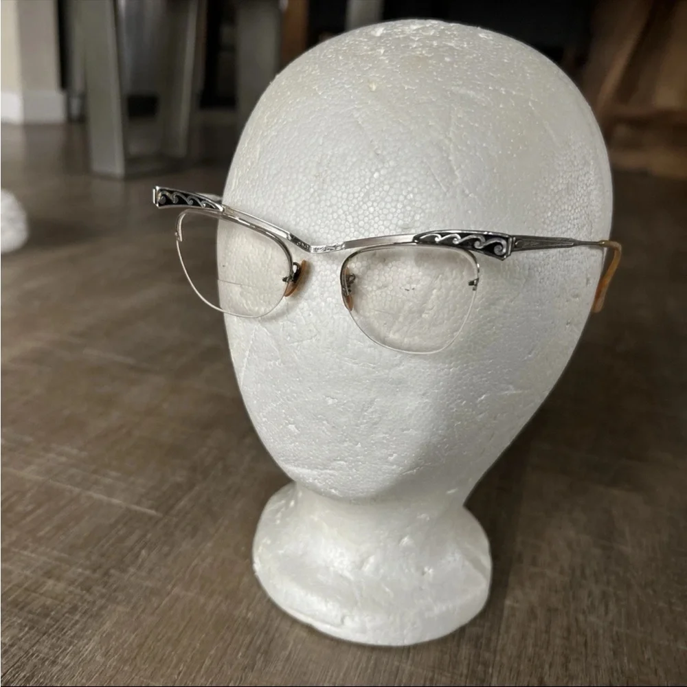 B&L 1/10 12kgf 5 Vintage Cat Eye Glasses Frames Etching 1950s 1960s